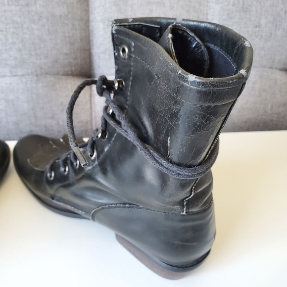 Steve Madden Women's Vegan Faux Leather Fringe Combat Boots Black - Picture 11 of 16